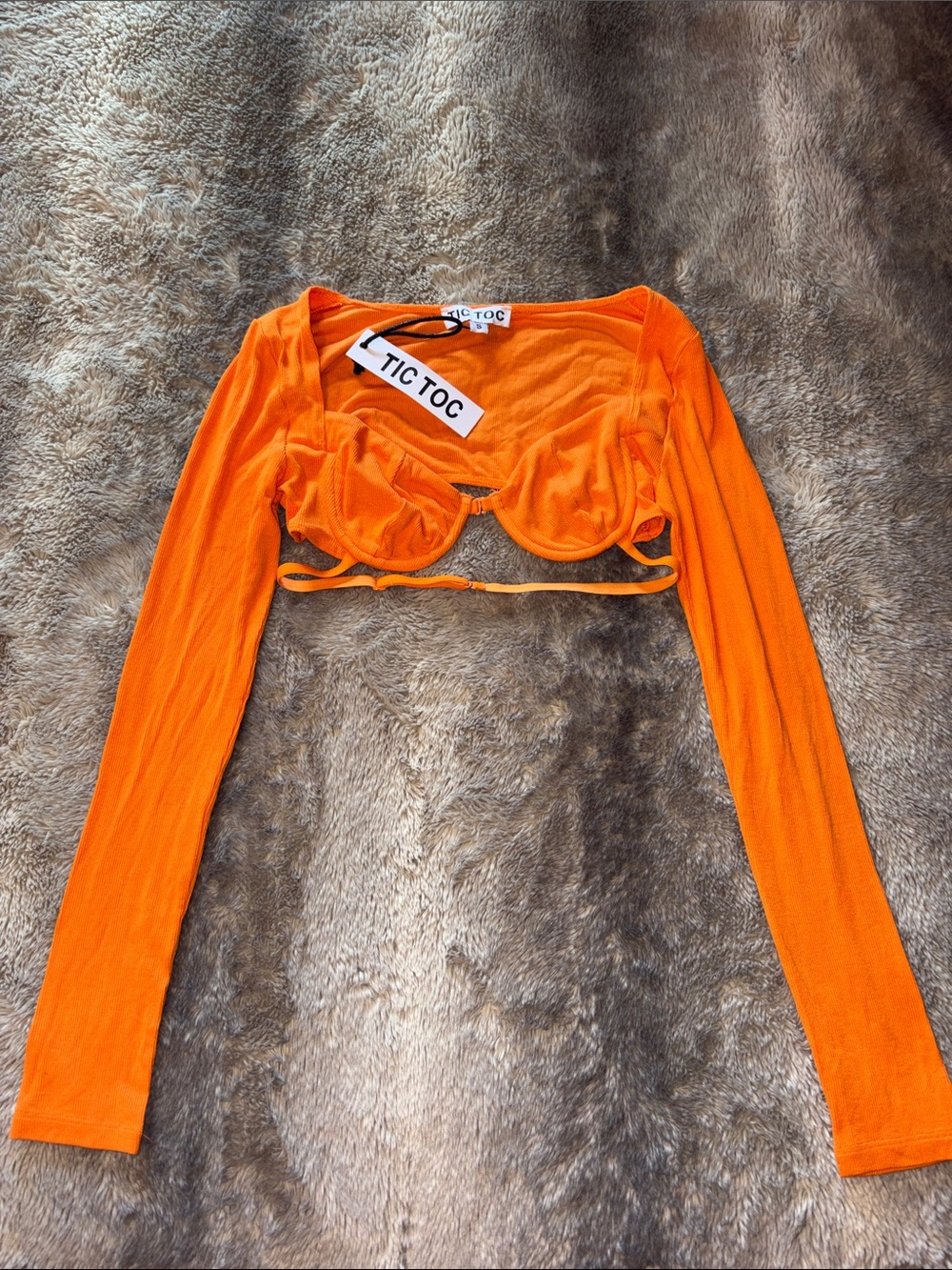 TIC TOC Orange Long-Sleeve Underwire Crop Top 🍊